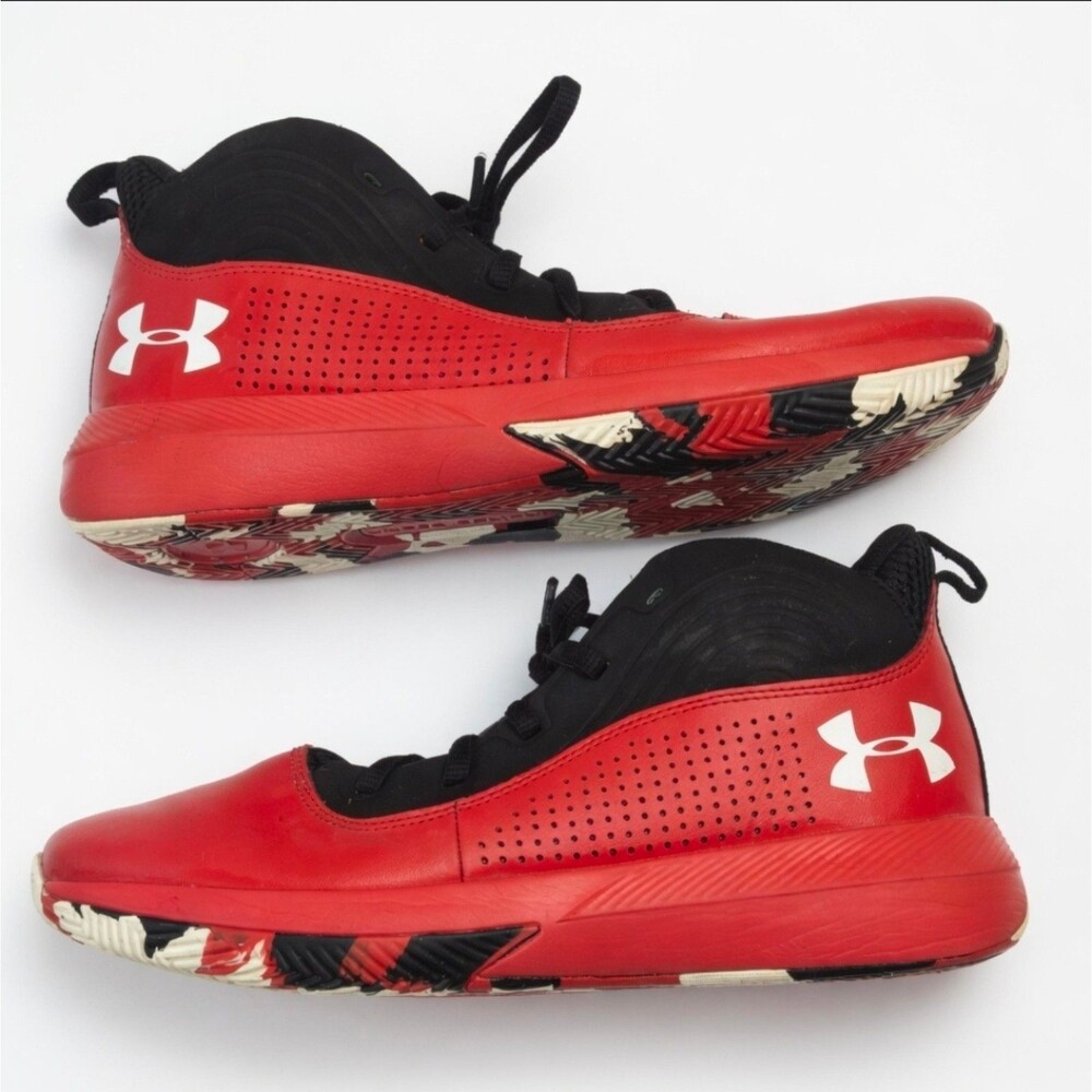 Under Armour Lockdown 4 GS Youth 7Y Red Black Basketball Shoes 3022123-601 EUC